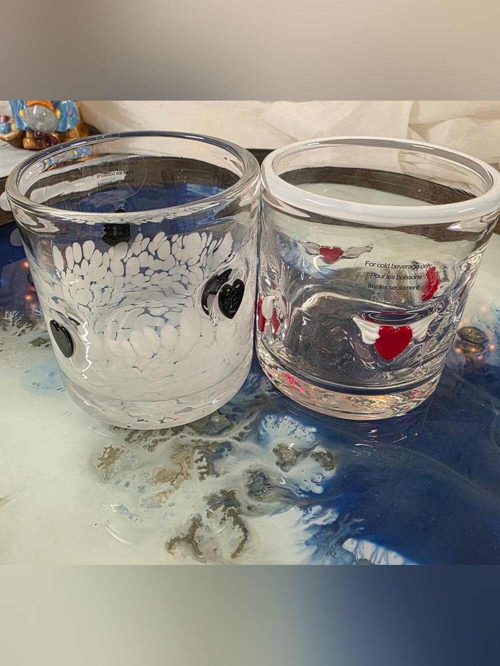 Set Clear Winged Red Heart & Black Heart glasses